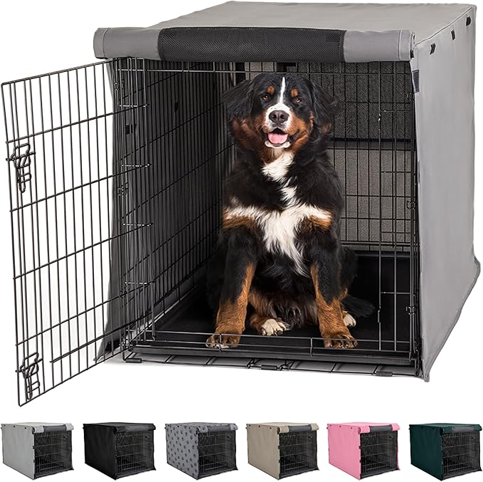 GORILLA GRIP Dog Crate Covers Compatible with Amazon Basics Dog Crates, All Sides Open, Privacy Cover Fits 48" Wire Kennel, Breathable Mesh Windows, Light Reducing Puppy Training Cage Topper, Gray