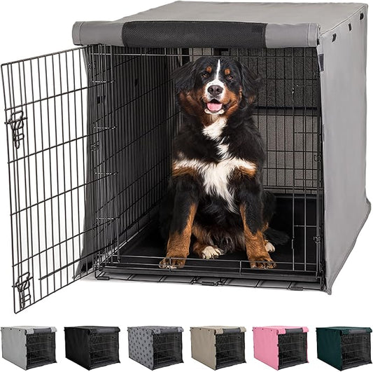 GORILLA GRIP Dog Crate Covers Compatible with Amazon Basics Dog Crates, All Sides Open, Privacy Cover Fits 48" Wire Kennel, Breathable Mesh Windows, Light Reducing Puppy Training Cage Topper, Gray