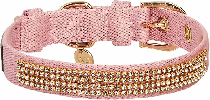 Blueberry Pet Sparkling Rhinestone Adjustable Dog Collar with Metal Buckle, Baby Pink, Neck 9-12.5", for Small Breed