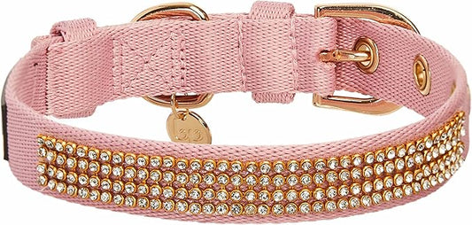 Blueberry Pet Sparkling Rhinestone Adjustable Dog Collar with Metal Buckle, Baby Pink, Neck 13-16.5", for Medium Breed