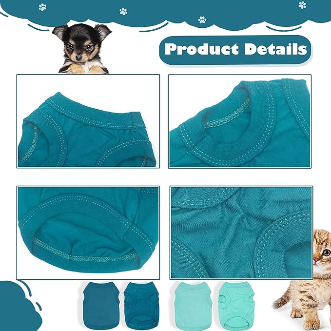 2 Pieces Dog Clothes for Small Dogs Girl Boy Spring Summer Puppy Soft Dog Shirt Solid Color Chihuahua Clothes Pet Clothing Cute Cat Cloth XXS~M (Cyan,Dark Green, Medium)