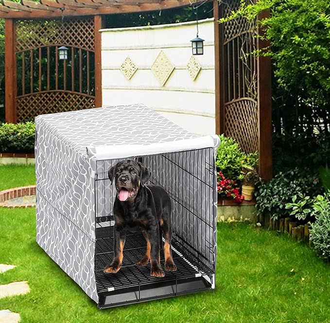 Dog Crate Cover for Wire Crates, Fits Most 48" inch Dog Crates. Easy to Put On, Take Off, and Adjust - Cover only-Gray -48 Inch