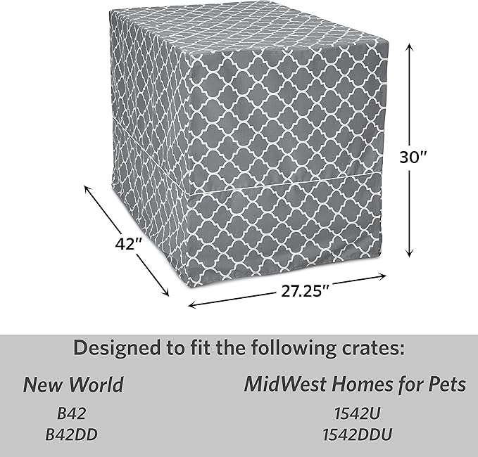 New World Pet Products Dog Crate Cover Featuring Teflon Fabric Protector, Dog Crate Cover Fits Midwest 42-Inch Dog Crates, Light Gray Designer Pattern