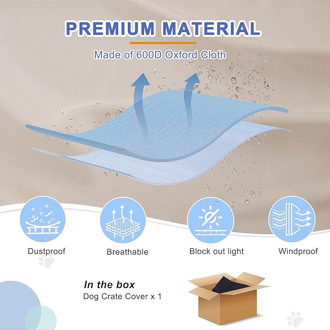 Deblue Heavy-Duty Dog Crate Cover, Privacy Pet Kennel Cover Universal Fits for 48 Inches Wire Cage, Polyester Crate Cover Fit for 1 2 3 Doors Crate (Tan)