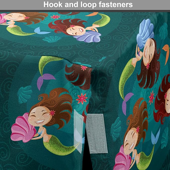 Lunarable Mermaid Dog Crate Cover, Smiling Happy Cheerful Mermaids with Seashells Scallops Exotic Waters Spirals, Easy to Use Pet Kennel Cover for Small Dogs Puppies Kittens, 18 Inch, Teal Multicolor