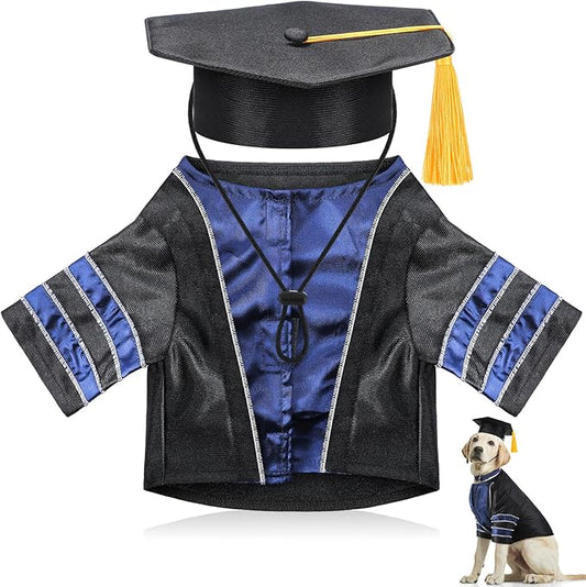 Geyoga Dog Cat Graduation Cap and Gown Set 2025 Washable Dog Costume Puppy Black Graduation Hat with Tassel Pet Holiday Party Costume Accessory(XL)