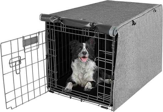 X-ZONE PET Double Door Dog Crate Cover - Polyester Pet Kennel Cover (Fits 24 30 36 42 48 inches Wire Crate) (48 Inch, Grey)