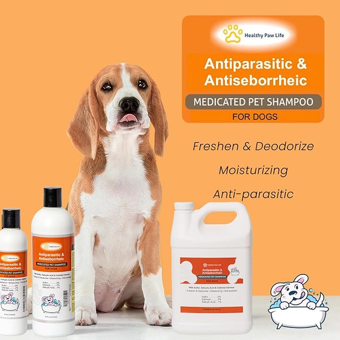 Antiparasitic & Antiseborrheic Dog Shampoo - Sulfur, Salicylic Acid and Oatmeal - Dry, Itchy, Hot Spot, Dermatitis (1 Gal)