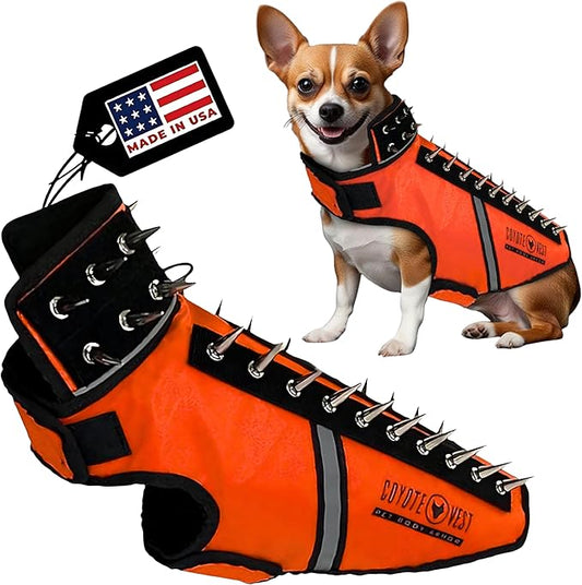 CoyoteVest SpikeVest Dog Harness Vest for Small Dogs, Reflective Dog Vest with Spikes to Shield Your pet from Coyotes, Raptor and Animal Attacks, Anti Hawk Vest, Made in USA (S-Fluorescent Orange)