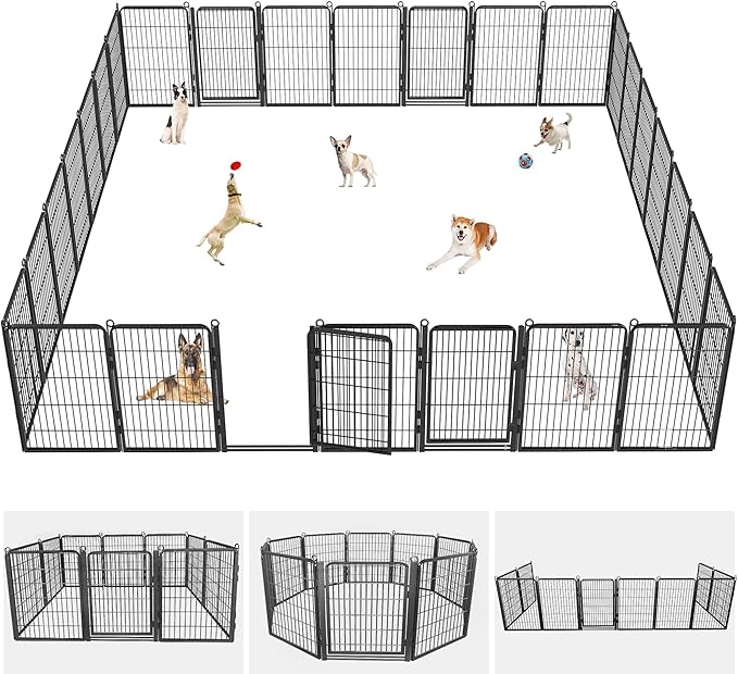 Dog Playpen with Extra Large Door Dog Fence Outdoor for Yard Indoor Dog Pen 32inch 24 Panels Dog Pens Outside Anti-Rust Pet Fence Portable Dog Fence for RV Camping Yard