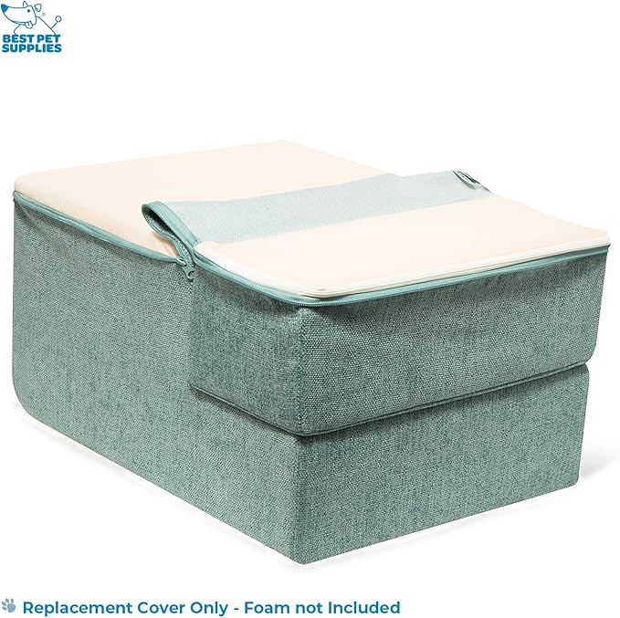 Best Pet Supplies Portable Foldable Foam Pet Stairs/Steps for Couch, Sofa, and High Bed, Non-Slip Bottom Balanced Paw Safe - Pale Teal, Foldable 3-Step (H: 16.5")