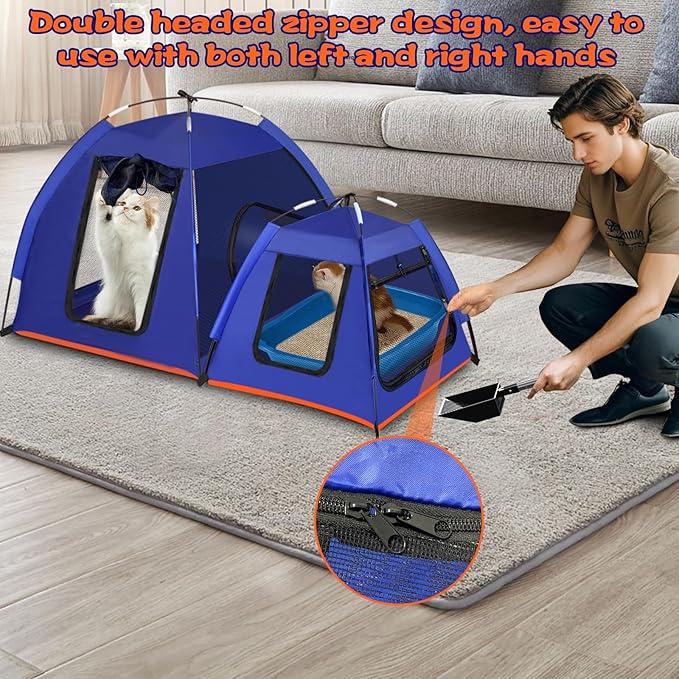 Cat Playpen Tent 2 Pack Puppy Kitten Tent with Passageway Separate Areas Fiberglass Pole Bracket 2Pcs Pet Kennel Cat Houses Cat Cage Outdoor Dog Portable Exercise Tent for Camping