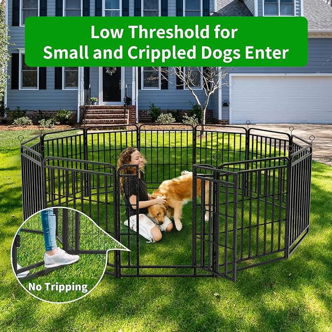 Dog Playpen Outdoor 32 Panels Heavy Duty Dog Fence 40" Height with Thick Pipe Anti-Rust with Doors Portable for RV Camping Yard, Total 72FT, 412 Sq.ft, Snowy Black