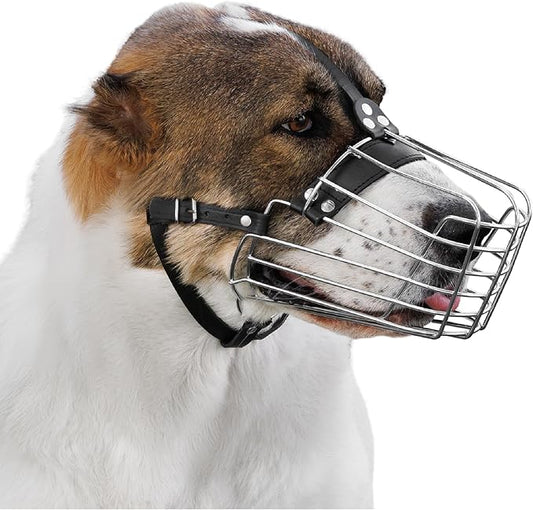 BRONZEDOG Dog Muzzle Wire Basket Metal Mask for Small, Medium and Large Dogs, Breathable, Dog can Drink, Adjustable, Padded, Training, Prevents Biting (Size 7: Alabai & Maremma)