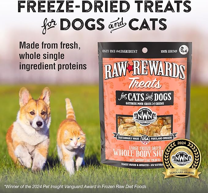 Northwest Naturals Raw Rewards Freeze-Dried Shrimp Treats for Dogs and Cats - Bite-Sized Pieces - Healthy, 1 Ingredient, Human Grade Pet Food, All Natural - 1 Oz (Pack of 3)