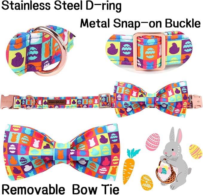 Unique Style Paws Easter Day Dog Collar with Bow Colorful Egg Rabbit Dog Collar Bowtie Bowtie Collar for Large Medium Small Dogs