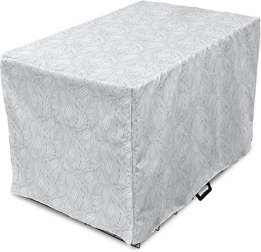 Ambesonne Grey and White Dog Crate Cover, Doodle Style Botanical Leaves Pattern Shabby Ornamental, Easy to Use Pet Kennel Cover for Cats & Medium Dogs, 24 Inch, Pale Blue Grey and White