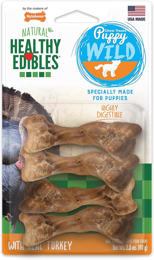 Nylabone Healthy Edibles WILD Natural Long-Lasting Turkey Flavor Bone Chew Treats for Dogs, Small/Regular (4 Count)