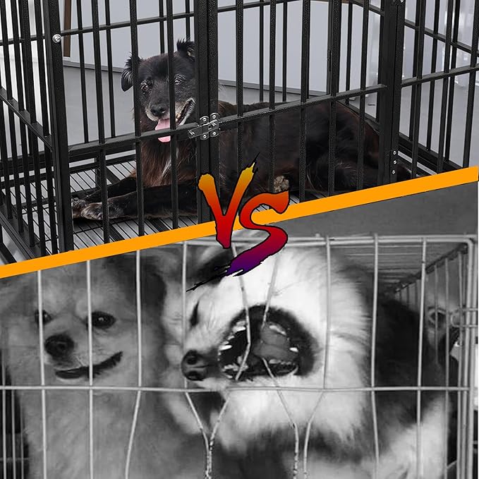 42 inch Heavy Duty Dog Crate with Lockable Wheels, Escape Proof Dog Crate cage Kennel for Large Dogs, High Anxiety Indestructible Dog cage, Double Door and Removable Tray