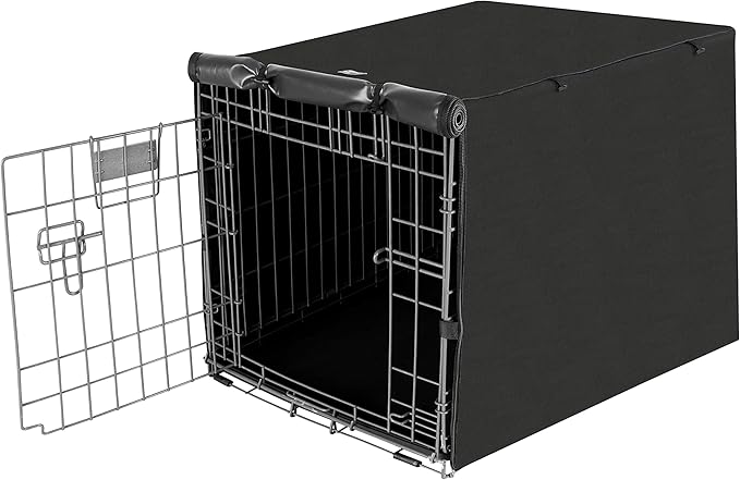 48 Inche Dog Crate Cover, Double Door Dogs Kennel Covers for Large Wire Crate, Lightweight 600D Polyester Windproof, Cover Only, Black