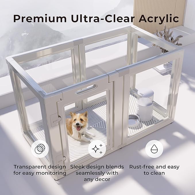 Clear Acrylic Plastic Dog Playpen Indoor,for Puppy Cat Rabbit Ferret Transparent Pet Pen,Easy Assemble Enclosure,Preferable for Small Dogs (6 Panels (White))