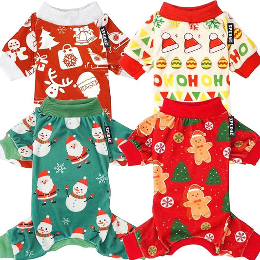 XPUDAC 4 Pieces Dog Pajamas for Small Dogs Pjs Clothes Puppy Onesies Outfits for Doggie Christmas Shirts Sleeper for Pet