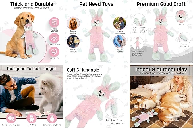 FGA MARKETPLACE Flat NO Stuffing NO Squeak Plush Dog Toys, Funny Style Will Entertain Your Dog for Hours, Recommended for Small and Medium Dog 21 INCH Long(Bundle 2)