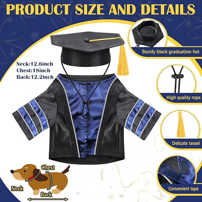 Geyoga Dog Cat Graduation Cap and Gown Set 2025 Washable Dog Costume Puppy Black Graduation Hat with Tassel Pet Holiday Party Costume Accessory(L)