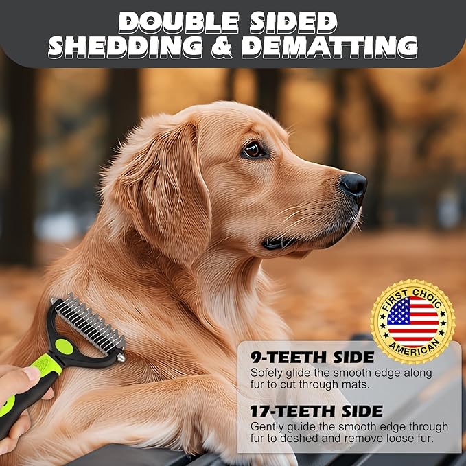 3PCS Dog Grooming Kit I Dog Brush for Shedding I Deshedding Dog Brush I Metal Dog Comb I Dog Bath Brush I Undercoat Rake for Dogs and Cats I Premium Pet Supplies (Green Black)