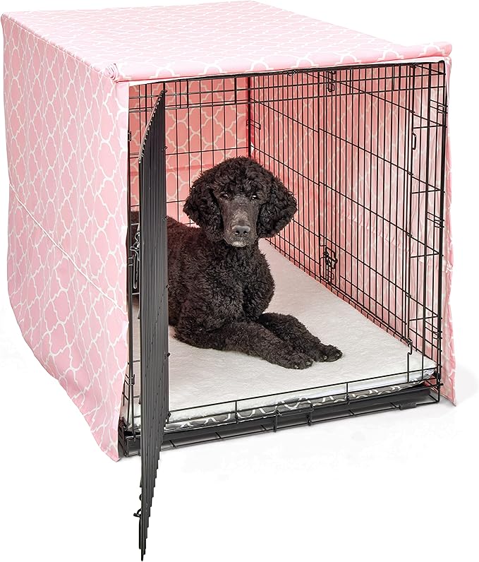 New World Pet Products Dog Crate Cover Featuring Teflon Fabric Protector, Dog Crate Cover Fits Midwest 48-Inch Dog Crates, Pink Designer Pattern