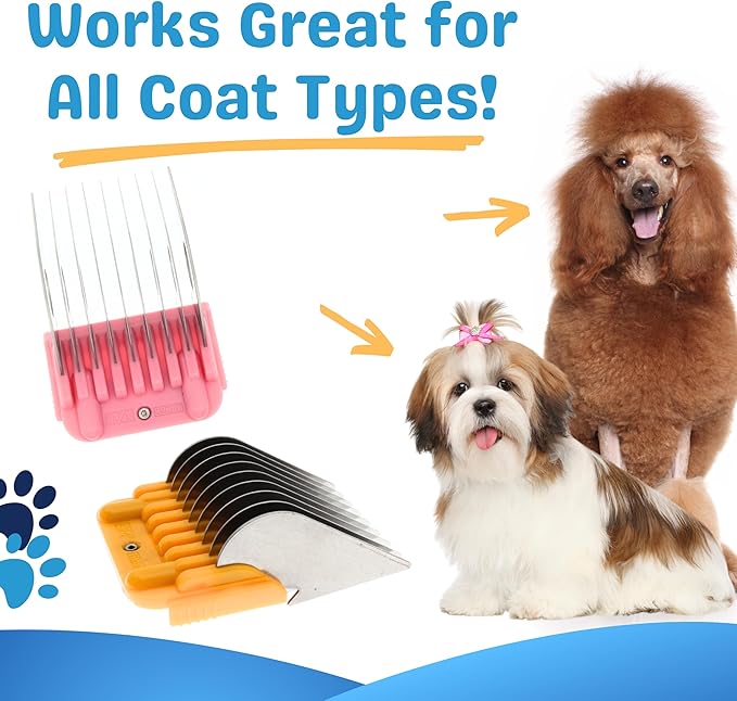 9 Piece Clipper Guard Attachment (3mm to 32mm) Set Fits for A5 Type Blades with Color Coded System | Stainless Steel Blade for Professional Dog Groomers and Stylists - Pack of Nine Sizes