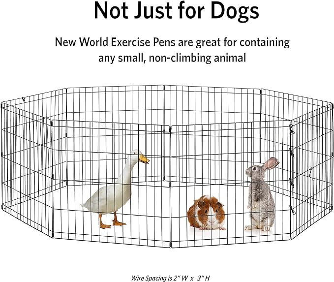 New World Dog Exercise Pen & Playpen, 24" W x 30" H, No Door, Black