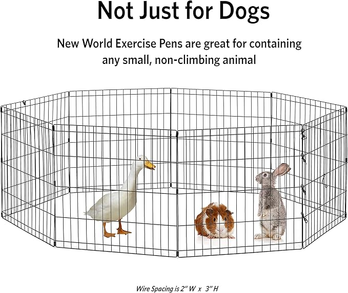 New World Dog Exercise Pen & Playpen, 24" W x 36" H, No Door, Black