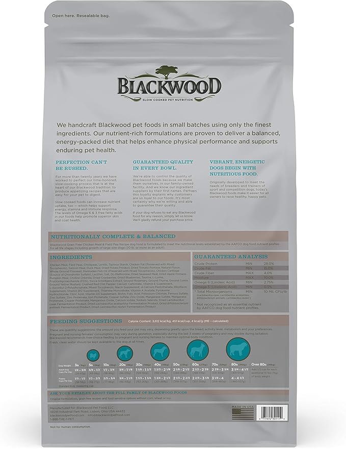 Blackwood Special Diet All Life Stages Dry Dog Food, 15Lb., Chicken Meal & Field Pea Recipe, with Superfood Ingredients, Grain Free Dog Food