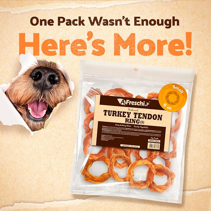 Afreschi Natural Turkey Tendon Ring (S) 8 oz, for Small Breeds, Turkey Sourced from USA, All Natural Puppy Chew, Hypoallergenic, Rawhide Alternative