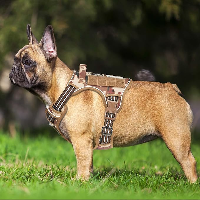 Heavy Duty Tactical Dog Harness for Small Dogs, No Pull Adjustable Pet Harness Reflective Service Training Easy Control Pet Vest Military K9 Working Dog Harnesses- Small, Desert Camo