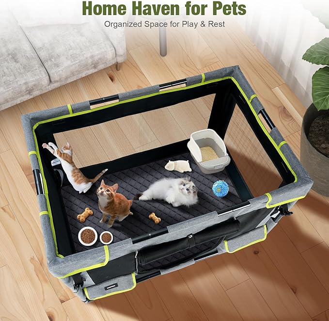 Durable Dog Playpen with Iron Frame, Heavy-Duty Pet Tent with Waterproof Base & Mesh Sides for Indoor Outdoor Use, Grey