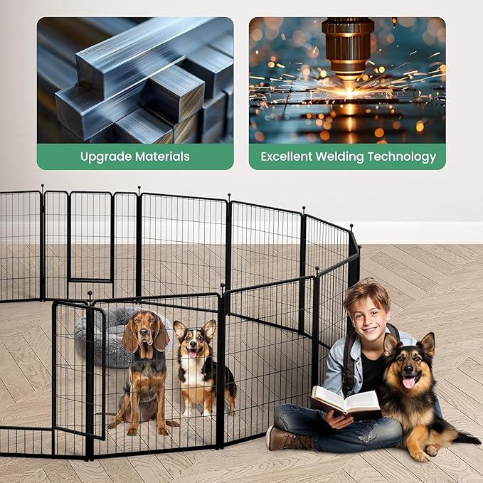 Dog Playpen 40 Inch 8 Panels, Heavy Duty Metal Pet Playpen Indoor Outdoor for Camping, Yard, RV, Garden Fence, Privacy Patio, Black