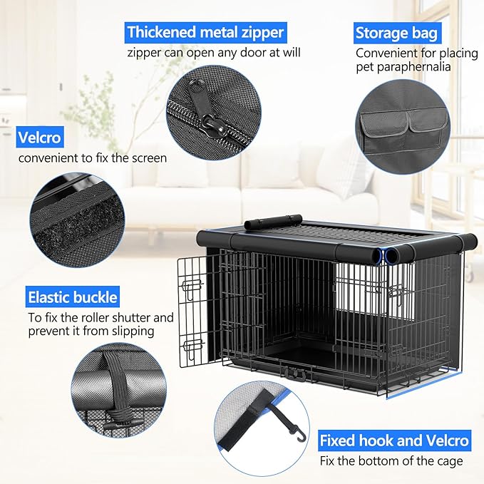Dog Crate Cover, 600D Oxford Kennel Kennel Covers with Waterproof, Windproof, Breathable Mesh, Storage Pocket, 36 Inch, Cage Covers for Cat Medium Dog