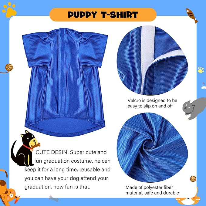 Dog Graduation Cap and Gown, Dogs Cats Graduation Holiday Halloween Costume Accessory(Blue,X-Small)