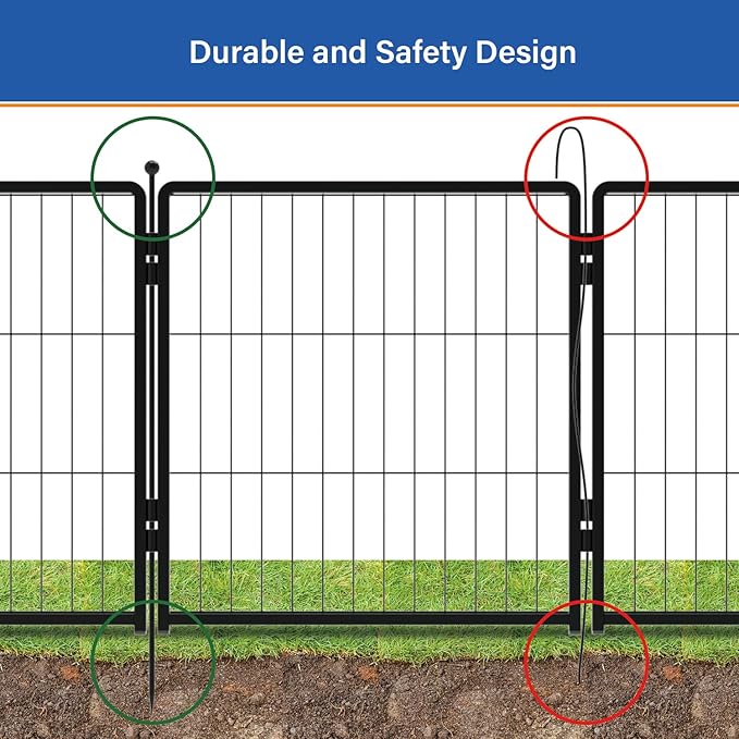 Dog Playpen for Indoor & Outdoor Use – Heavy-Duty Metal Pet Fence with Ground Stakes, Rounded Ball Tops for Safety, Stable & Foldable Design, Easy to Assemble 24 inch 4 Panels