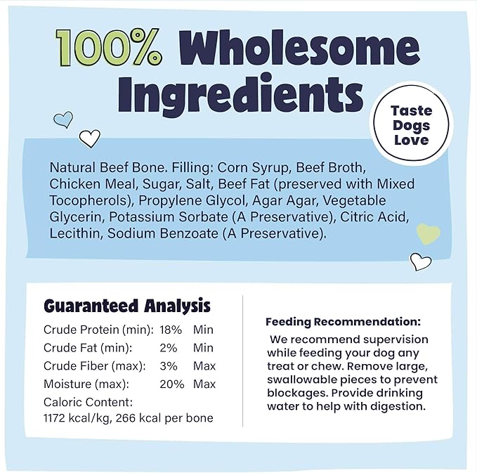 Pawstruck Large 5-6" Filled Dog Bones, Beef Flavor - Made in USA Long Lasting Stuffed Femur for Aggressive Chewers Dental Treat - Pack of 3 - Packaging May Vary