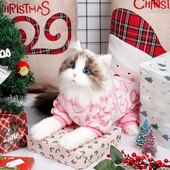 Dxhycc Fleece Dog Pajamas Cute Dog Heart Pajamas Puppy Jumpsuit Pajamas Warm Soft Pet Holiday Clothes for Small Medium Cats and Dogs (Pink, M)