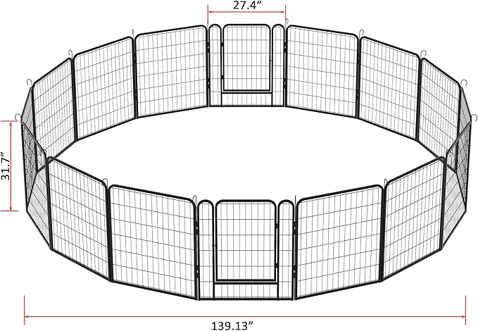 Metal Dog Playpen Outdoor, 32" Height 12 Panels Pet Kennel Crate for Puppy/Small/Medium Dogs, Heavy Duty Metal Playpen with Door, Indoor Portable Dog Fence Pet Exercise Pen for Yard RV Camping