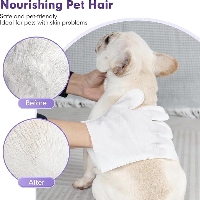 cyeollo Pet Cleaning Wipes for Dogs Fur & Butt, Dog Dry Grooming Bath Glove Wipes for Deodorizing, Lick Safe Cats Cleaning Wipes, Wash Free, 6PCS