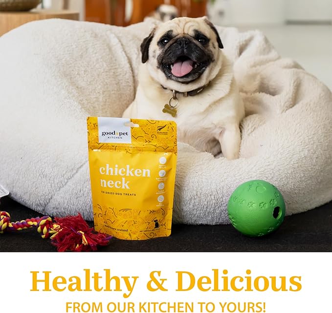 Pet Treats, Air-Dried, Natural, Single Ingredient Dog Treat, Free Range, Grain Free Dog Treats, Toppers, Snacks, Chicken Neck 2.8 oz