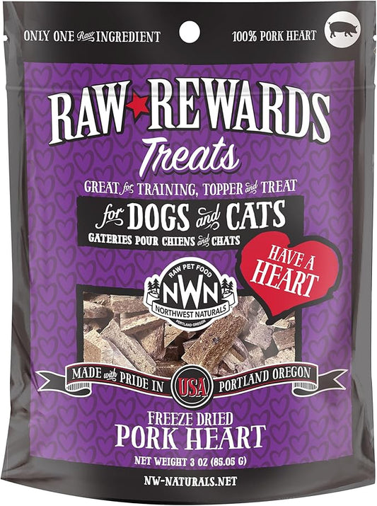 Northwest Naturals Raw Rewards Freeze-Dried Pork Heart Treats for Dogs and Cats - Bite-Sized Pieces - Healthy, 1 Ingredient, Human Grade Pet Food, All Natural - 3 Oz
