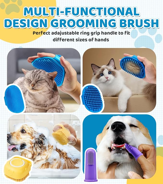 4PCS Dog Bath Brush Pet Massage Shampoo Brush Dog Scrubber for Dog Washing Brush Scrubber Pet Bath Massage Brush with Soft Silicone Bristles for Dog Cat Grooming Cleaning (Yellow Blue blue)