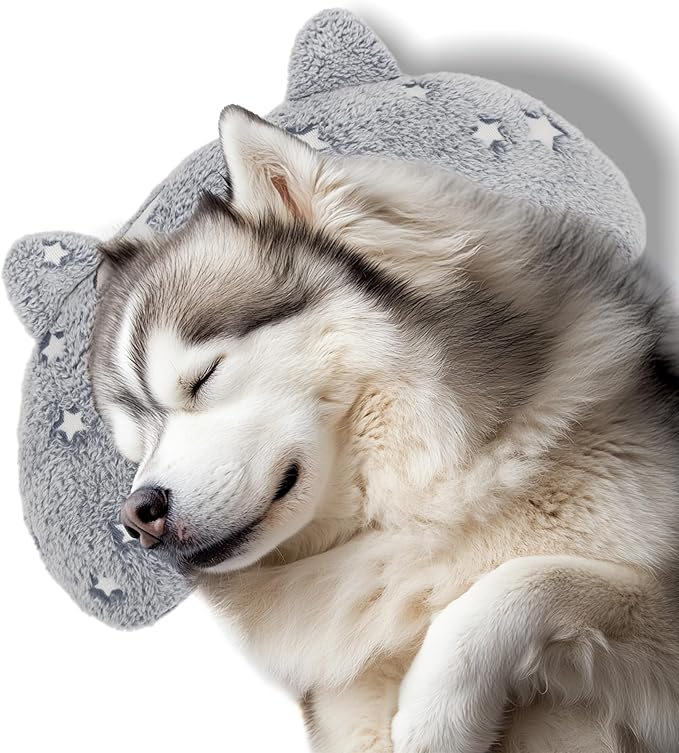 Dog Pillows for Large Dogs, Glow in The Dark Soft Dog Neck Pillow, U-Shaped Pillow for Cat and Dog, Machine Washable Dog Toy & Dog Birthday Gift (Glow Grey, L)