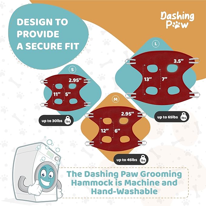 Dog Grooming Hammock – Sturdy & Safe Dog Hammock for Grooming with Durable Carabiner Clips & Straps – Soft, Comforting Dog Grooming Harness – Pet Grooming Hammock + Nail Trimmer for Medium Sized Dogs